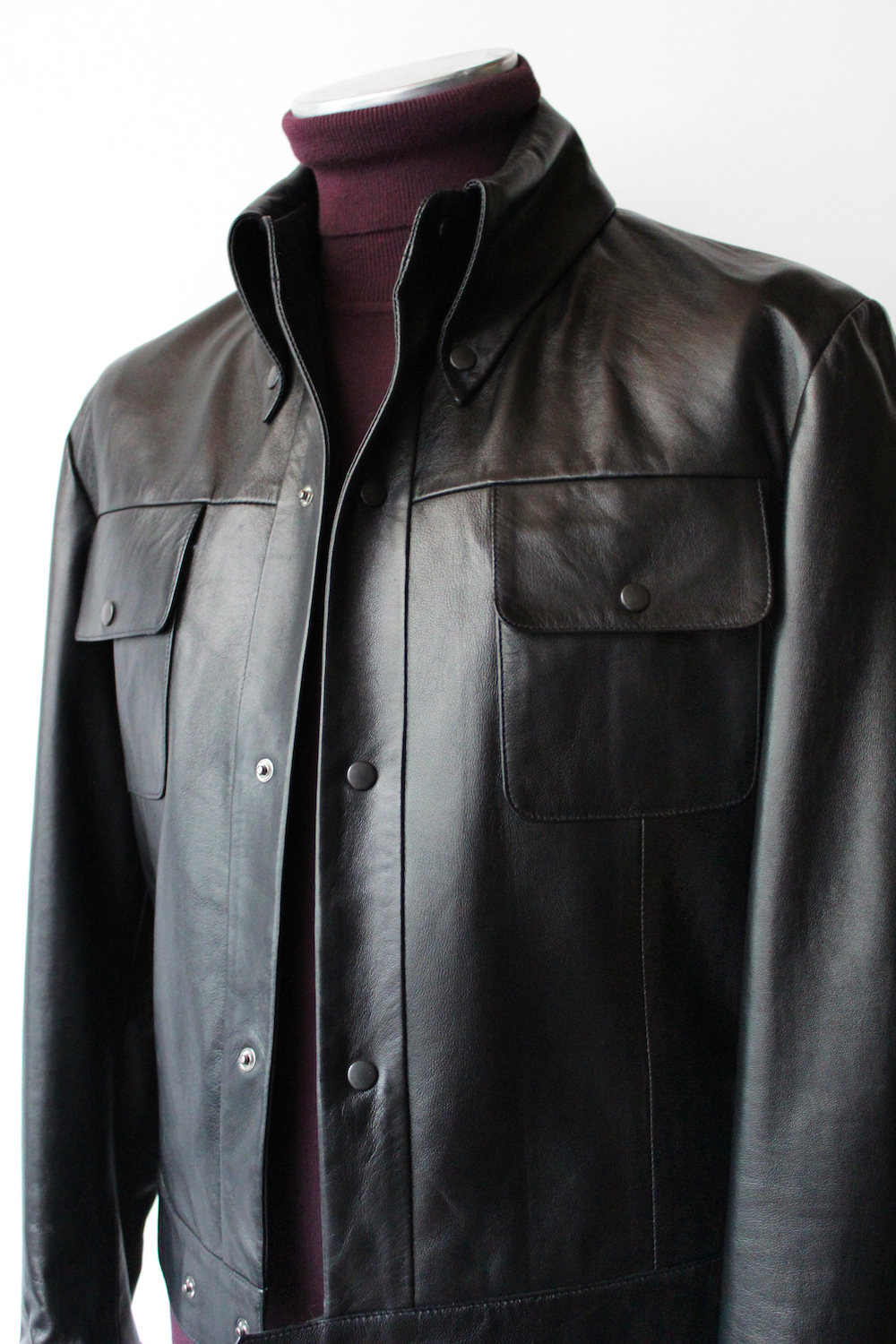 Nappa leather ebony black popper jacket – Mendoza Menswear