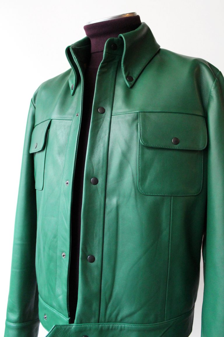 Nappa leather green popper jacket – Mendoza Menswear