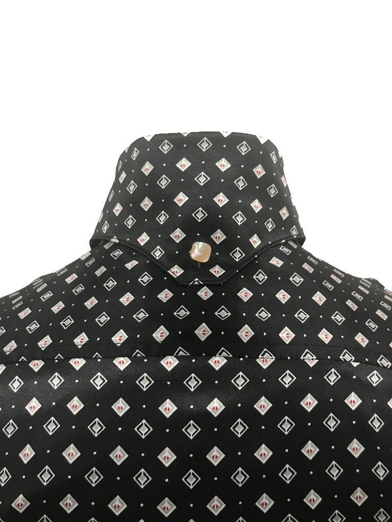 Black pattern extended spear collar shirt – Mendoza Menswear