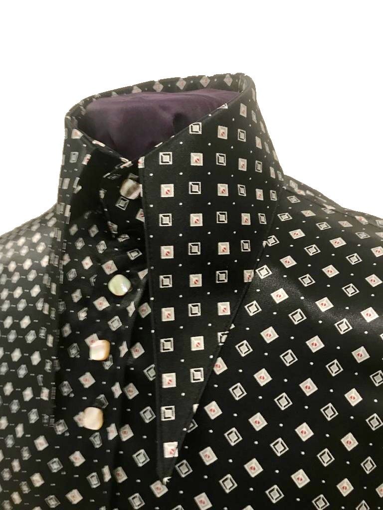 Black pattern extended spear collar shirt – Mendoza Menswear