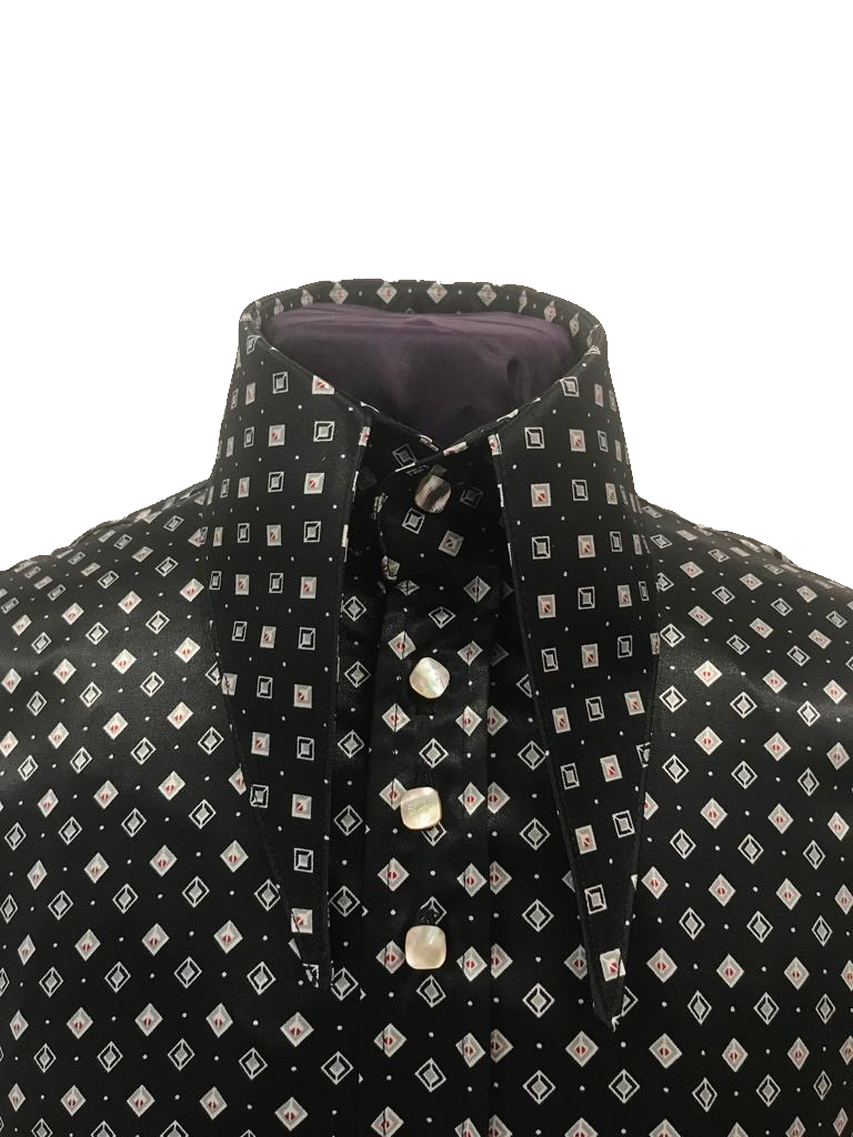 Black pattern extended spear collar shirt | Mendoza Menswear
