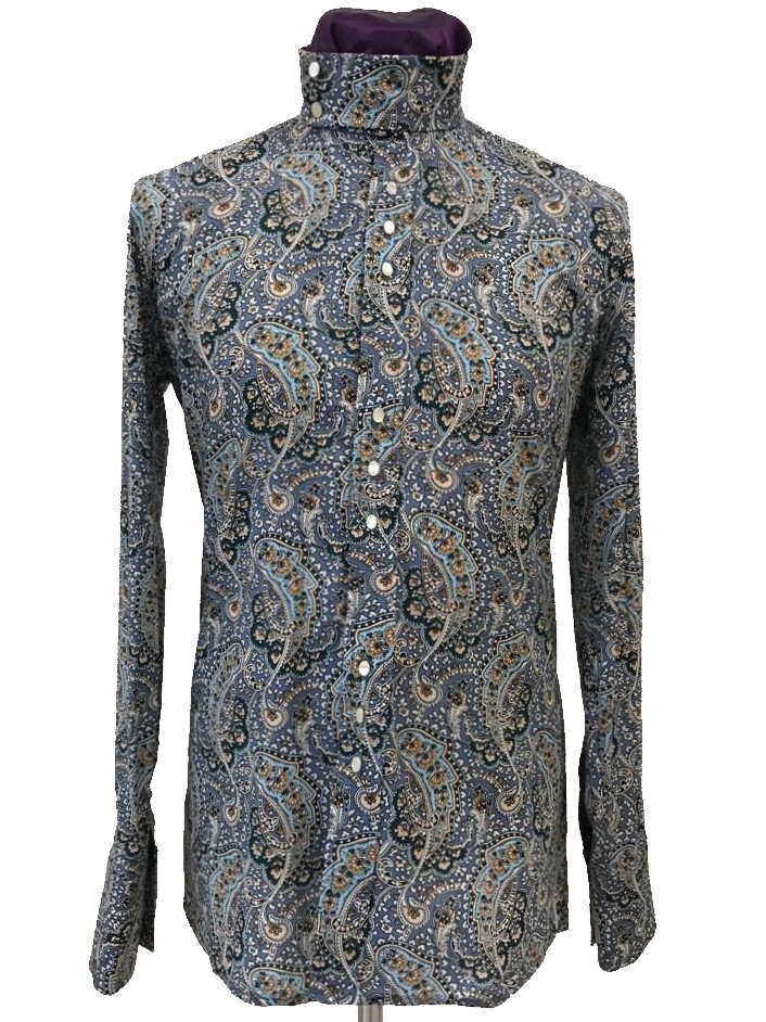Blue paisley Nehru collar shirt | Mendoza Menswear