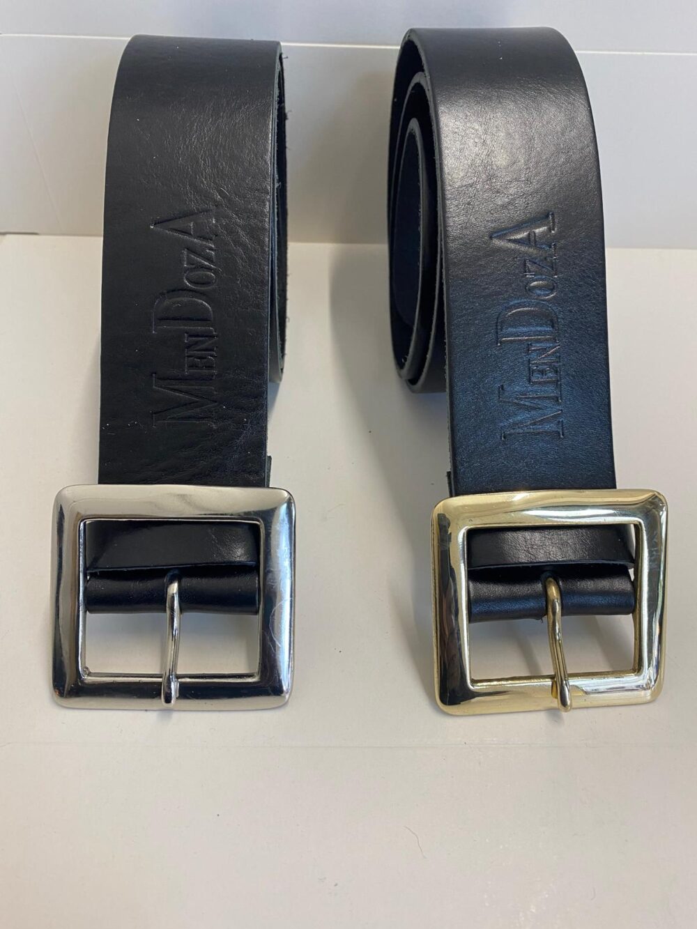 Black leather belt w/ gold square buckle